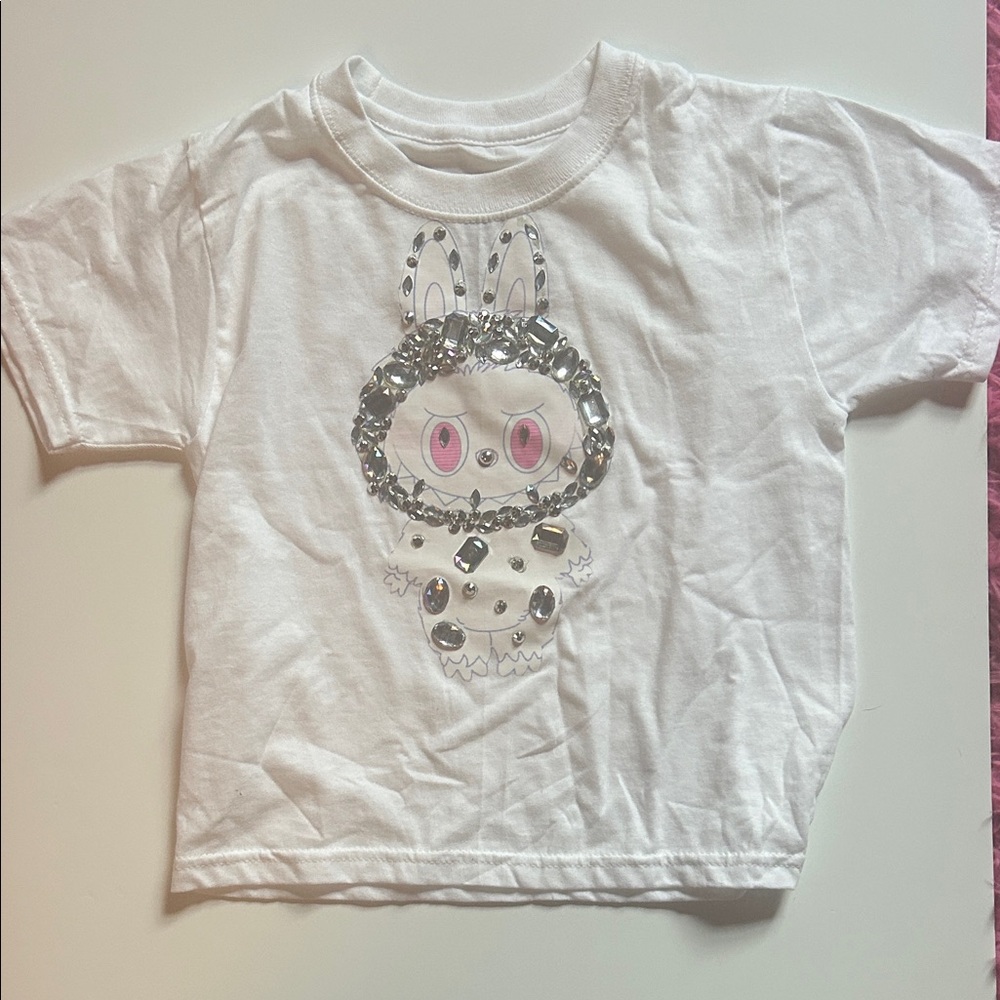 White Kids Graphic T-Shirt with Labubu